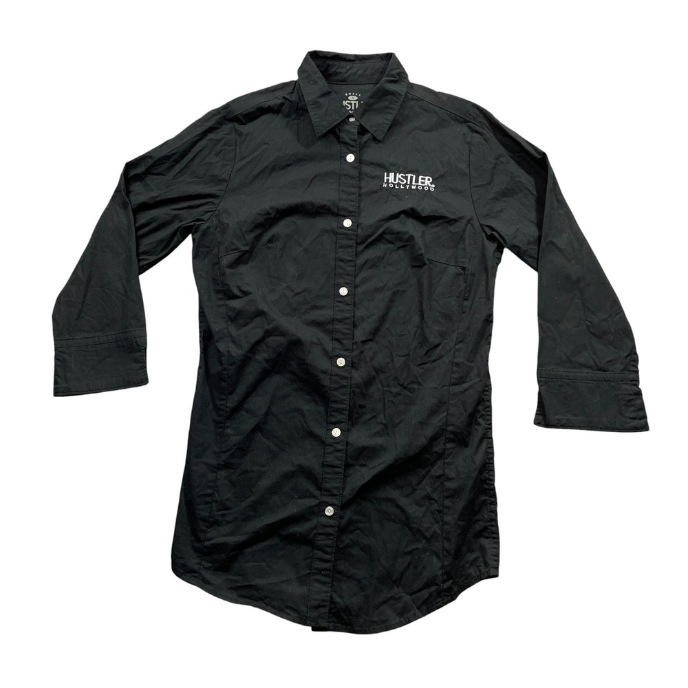 Hustler Hollywood‎ Small Black 3/4 Sleeve Vintage Blouse Cotton Blend